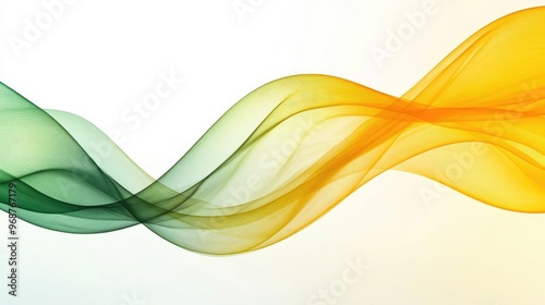 Abstract transparent waves in yellow and green, flowing gently with smooth curves on a clean, modern background.