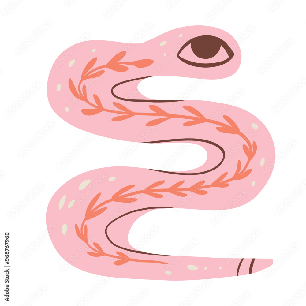 Fototapeta premium Cute Halloween pink Snake. Retro Witchcraft Isolated stickers