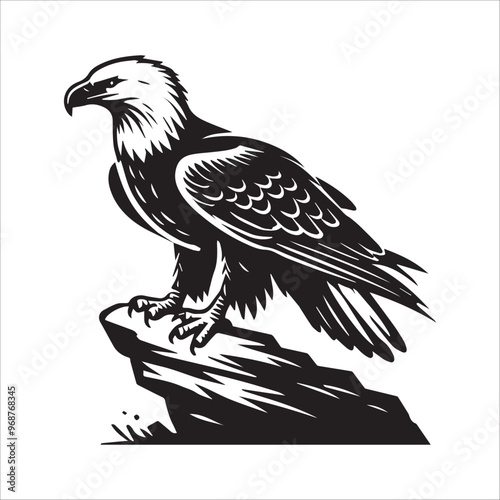 Bald eagle Silhouette Clipart - Eagle Bird Vector Illustration in black and white