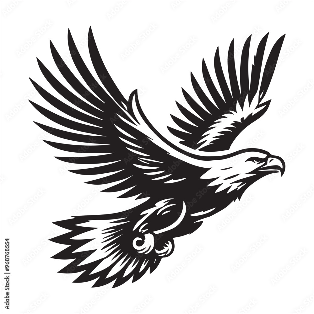 Obraz premium Bald eagle Silhouette Clipart - Eagle Bird Vector Illustration in black and white