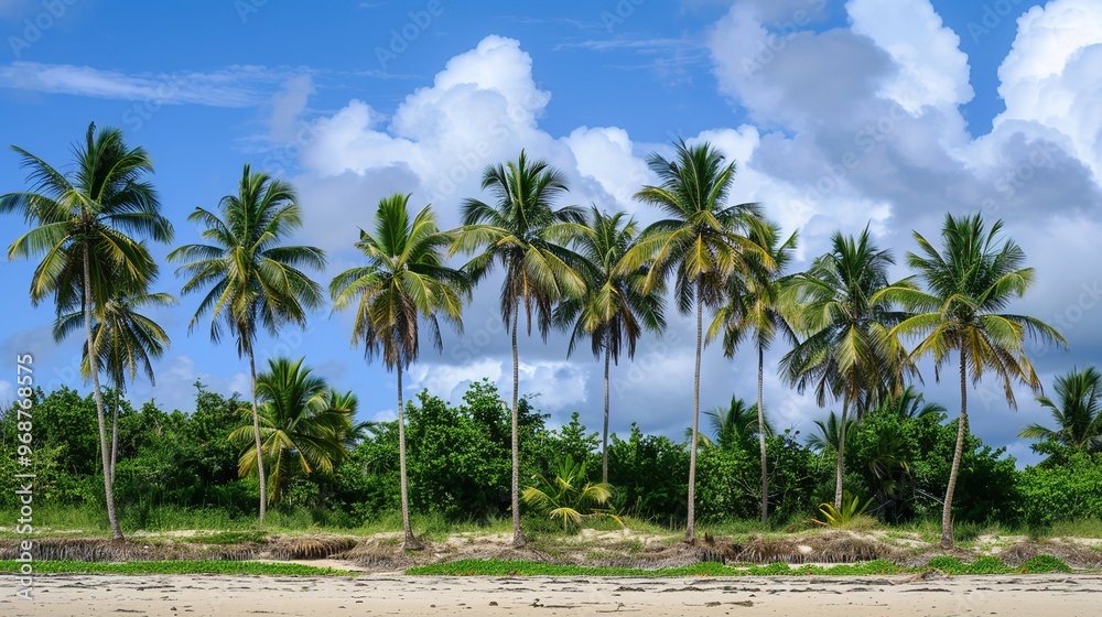 Beautiful Summer Beach Background with Palm Leaves and Ocean View Beautiful Summer Beach Background with Palm Leaves and Ocean View