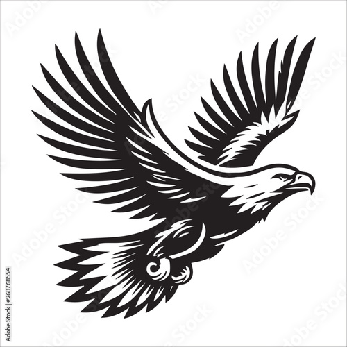 Bald eagle Silhouette Clipart - Eagle Bird Vector Illustration in black and white