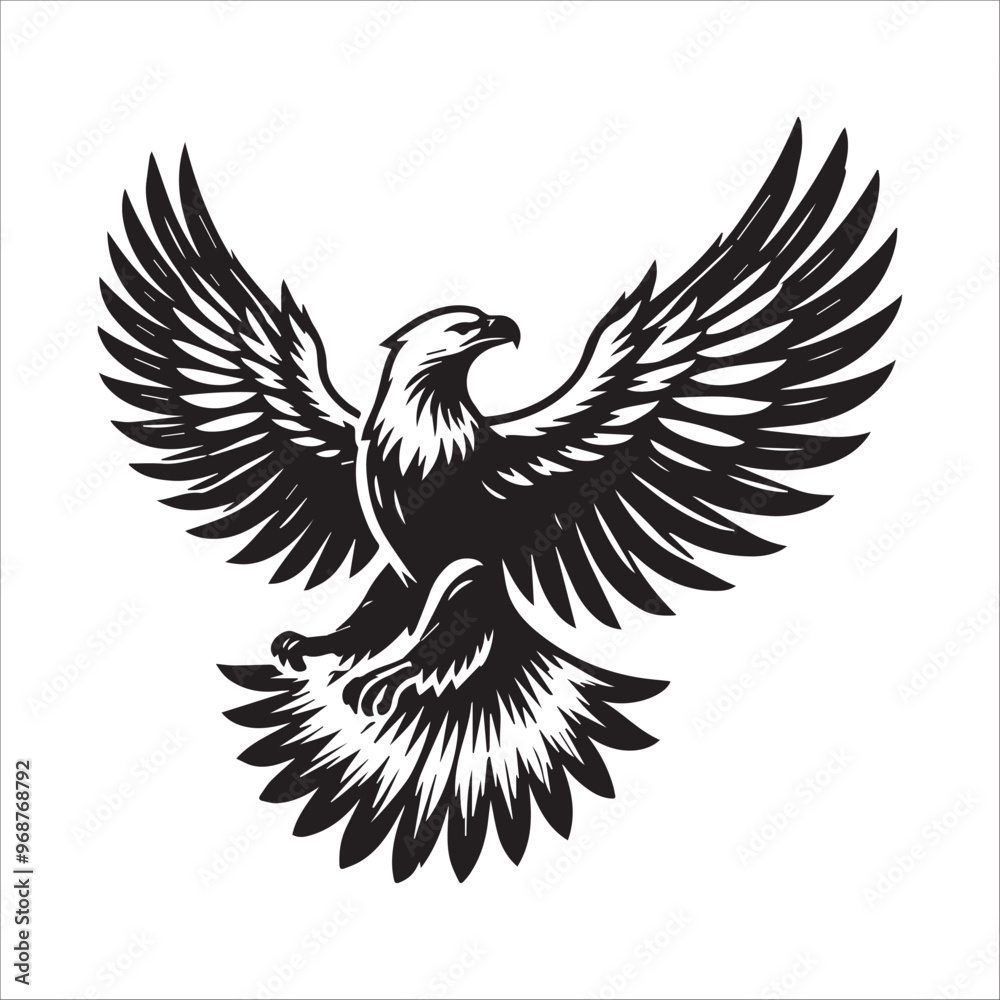 Obraz premium Bald eagle Silhouette Clipart - Eagle Bird Vector Illustration in black and white
