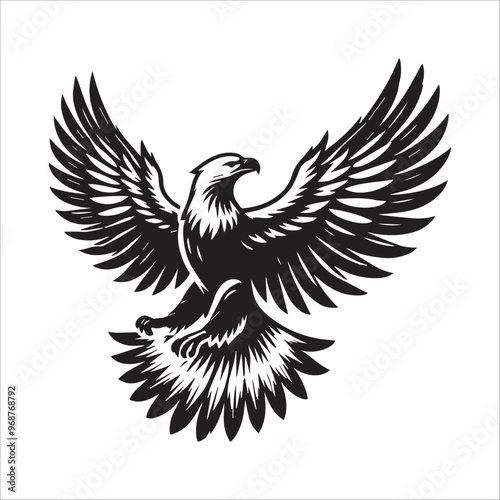 Bald eagle Silhouette Clipart - Eagle Bird Vector Illustration in black and white