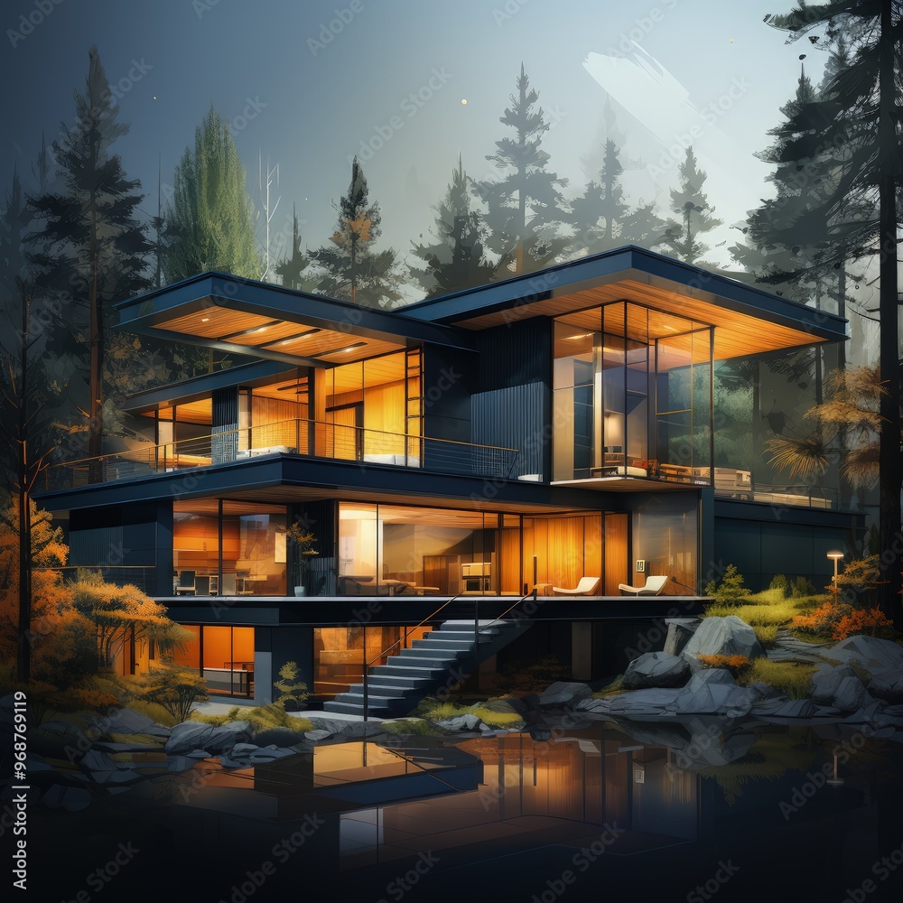 Minimalistic Vector Illustration of a Cozy House in a Light Flat Style Minimalistic Vector Illustration of a Cozy House in a Light Flat Style