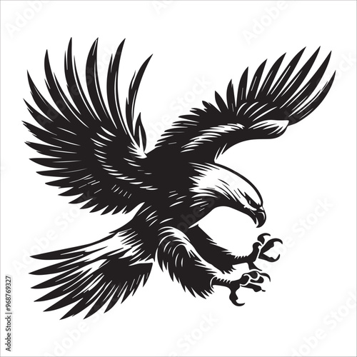 Bald eagle Silhouette Clipart - Eagle Bird Vector Illustration in black and white