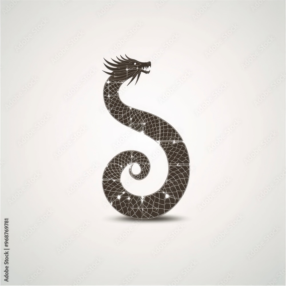 Fototapeta premium Dragon Silhouette with a Spiral Tail