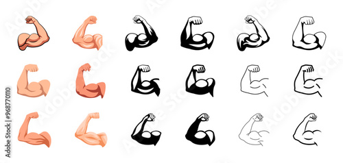Muscle icon. Biceps icon. Flat and silhouette style. Vector