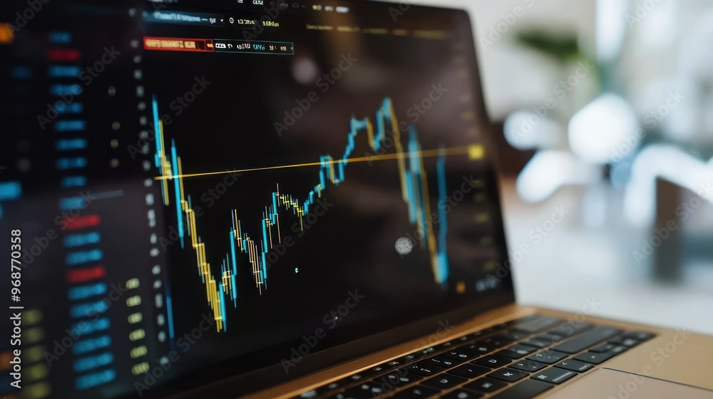 Laptop Screen Displaying Stock Market Data Laptop Screen Displaying Stock Market Data