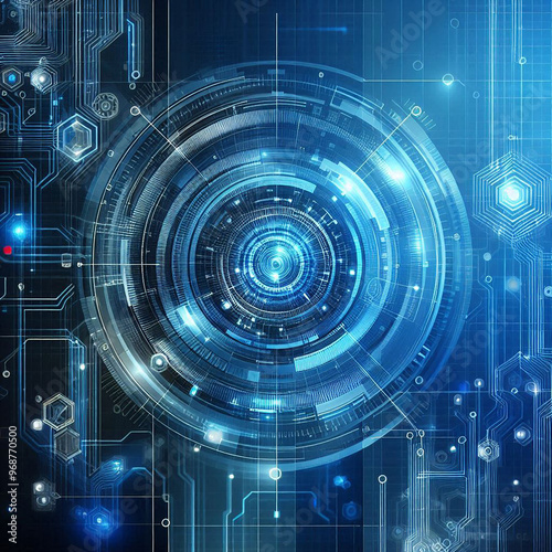 Ai generator Geometric background technology blue with modern futuristic style glowing sphere hologram