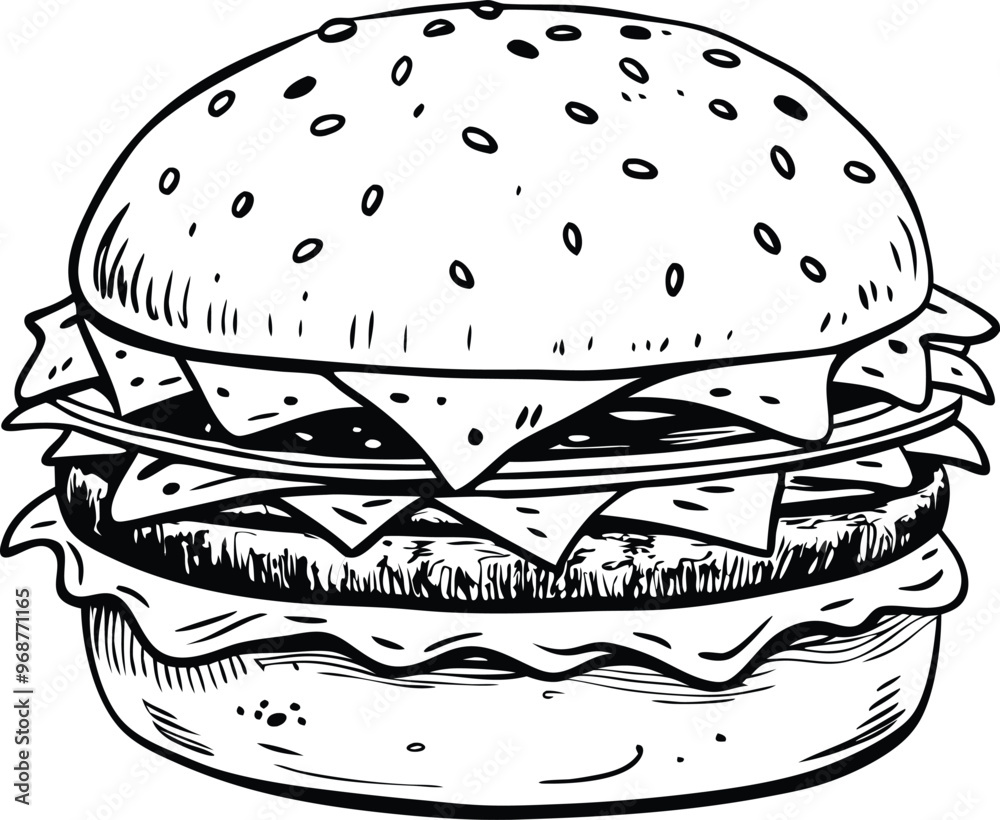retro style sketch of big burger, hamburger hand drawn vector illustration retro style sketch of big burger, hamburger hand drawn vector illustration