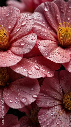 Vibrant Pink Flowers with Water Droplets. Stunning Mobile Phone Wallpaper. photo