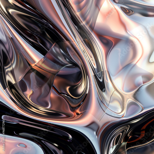 Fluid Abstract Forms with Metallic and Pastel Tones, Mesmerizing Interplay of Light and Shadow in High-Quality 8K photo