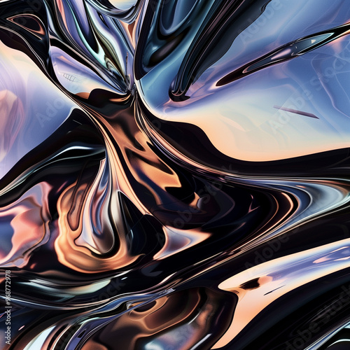 Fluid Abstract Forms with Metallic and Pastel Tones, Mesmerizing Interplay of Light and Shadow in High-Quality 8K photo