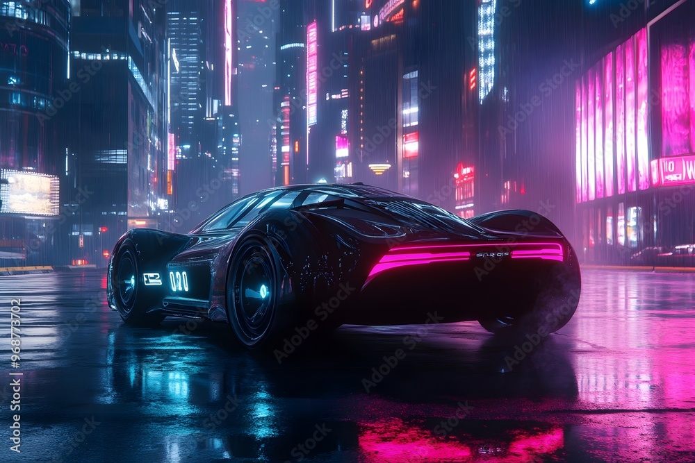 Futuristic Sports Car in Neon City Futuristic Sports Car in Neon City