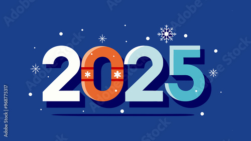 number 2025 on a blue background with snowflakes, new year, illustration for poster, banner, calendar or greeting card, design, greeting, web banner or billboard with 2025