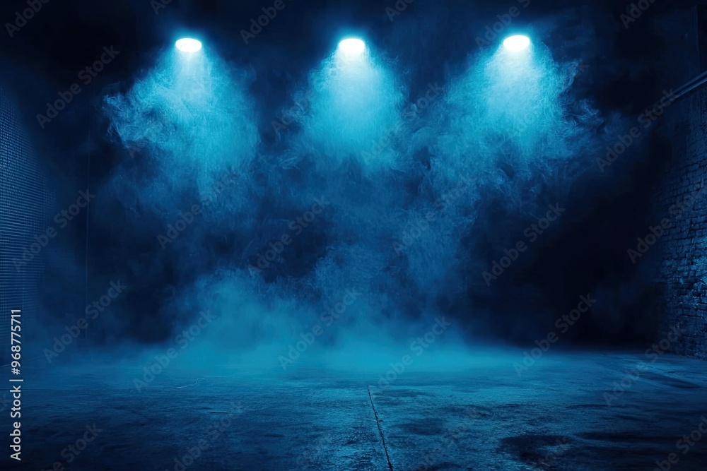 Fototapeta premium Texture overlay effect for text or space. Blue background. Smoke fog