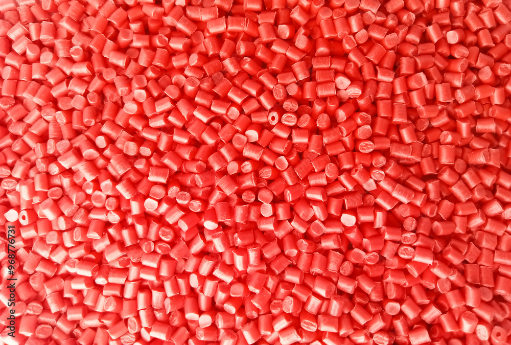 Red masterbatch granule, red pigment, red polymer granules in a cup, cold cutting type granule texture, isolated on white background, for industrial plastic company profile product catalog design Red masterbatch granule, red pigment, red polymer granules in a cup, cold cutting type granule texture, isolated on white background, for industrial plastic company profile product catalog design