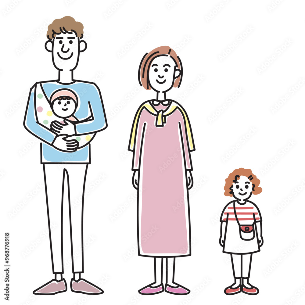 赤ちゃんを抱っこするおしゃれな若い夫婦と女の子 赤ちゃんを抱っこするおしゃれな若い夫婦と女の子