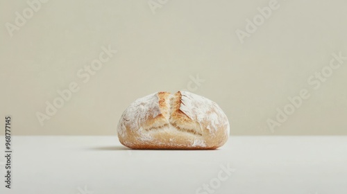 A Single Round Loaf of White Bread on a White Surface photo