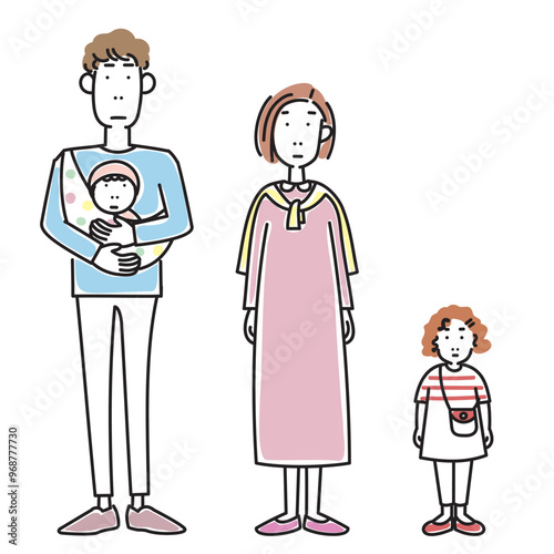 赤ちゃんを抱っこするおしゃれな若い夫婦と女の子