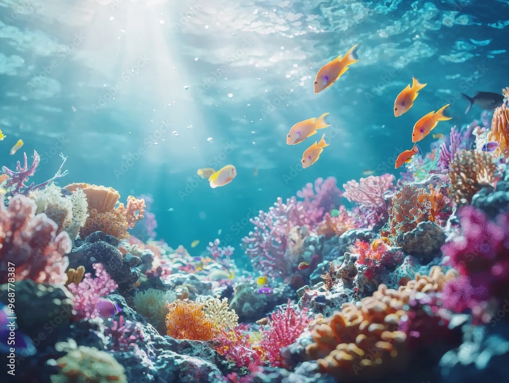 Obraz premium underwater view of beautiful coral and fish - ai