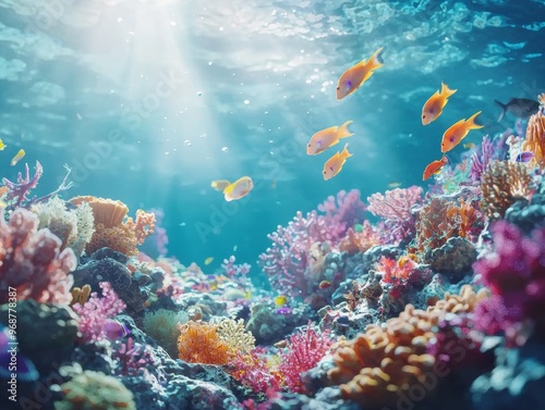 underwater view of beautiful coral and fish - ai