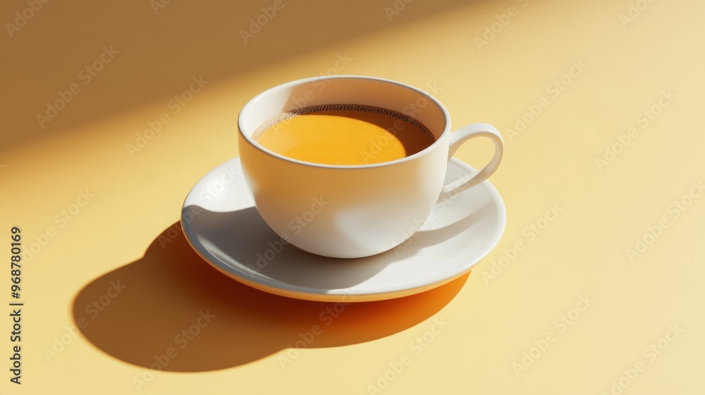 A Cup of Coffee on a Yellow Surface with Sunlight A Cup of Coffee on a Yellow Surface with Sunlight