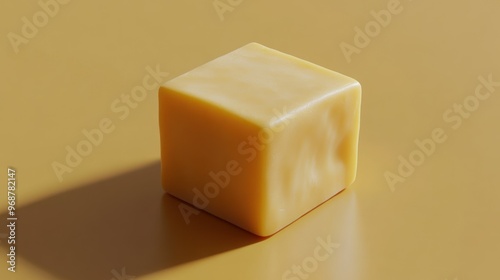 A Single, Smooth, Golden Cube Against a Matching Background