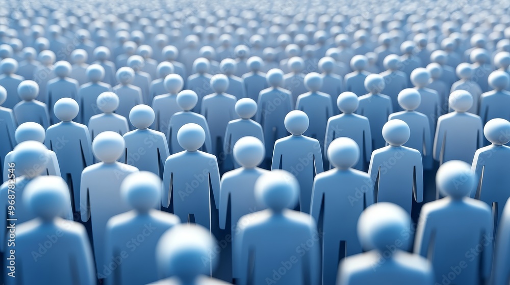 Fototapeta premium A vast crowd of blue human figures, representing unity and community in a digital art style. Perfect for themes of togetherness.