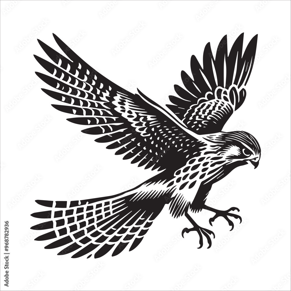 Obraz premium Common kestrel Silhouette Clipart - kestrel Bird Vector Illustration in black and white