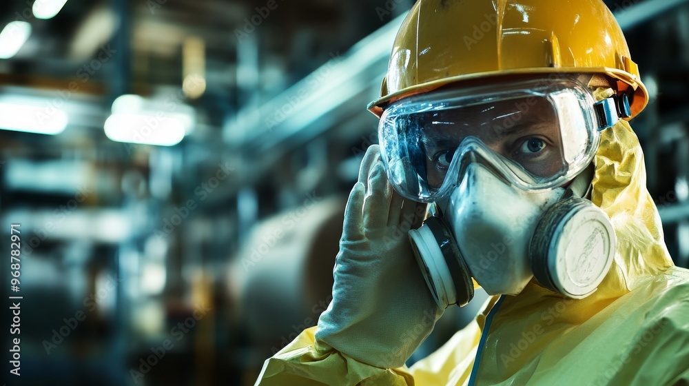 Industrial Worker in Protective Gear and Respirator Mask Industrial Worker in Protective Gear and Respirator Mask