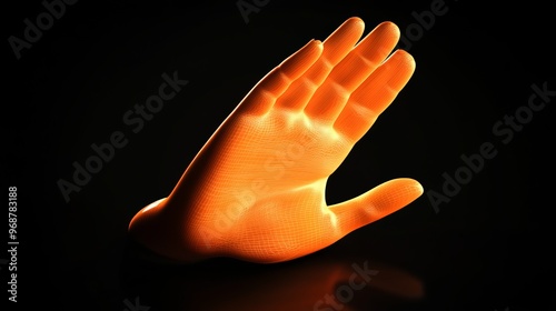 A 3D image of an open hand, like a stop sign, designed for use in a computer graphic.