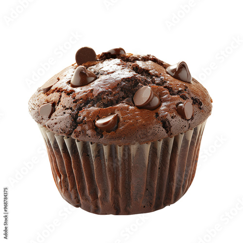 Chocolate Muffin Delight: Moist and Rich Flavor, Cocoa Chips Perfection, Isolated on Transparent Background, Delicious Dessert for Sweet Indulgence photo