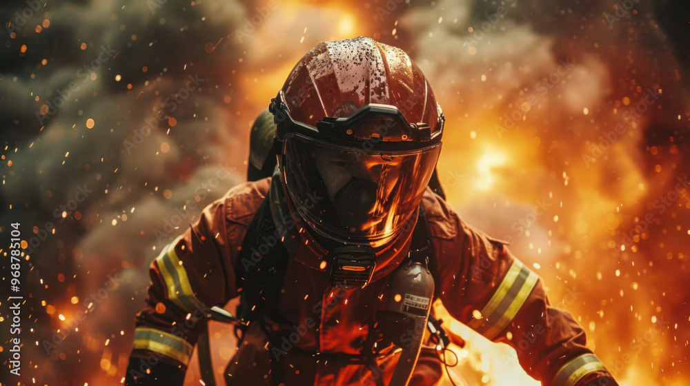 Brave firefighters extinguish a fire in a wet city, wearing protective gear and using hoses to control the blaze under dim lights. Brave firefighters extinguish a fire in a wet city, wearing protective gear and using hoses to control the blaze under dim lights.