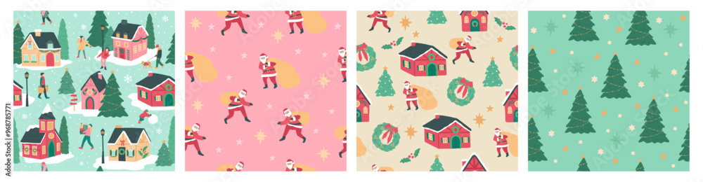 Set of Winter Christmas seamless pattern vector illustration Set of Winter Christmas seamless pattern vector illustration