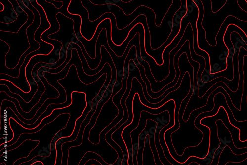 abstract topography black background with red contour lines
