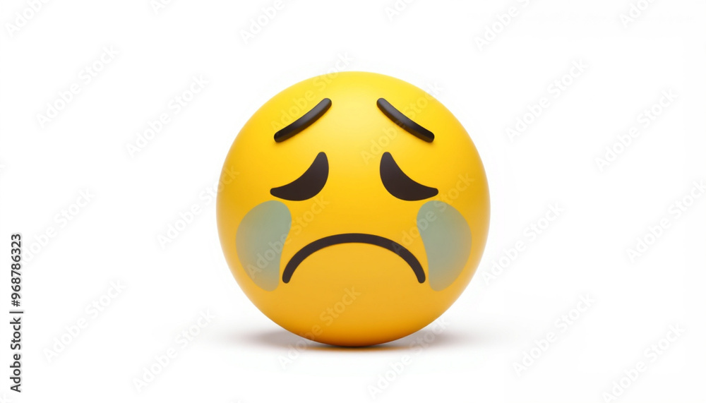 Fototapeta premium 3D Crying Face Emoji: Sad Emoticon Isolated on White Background