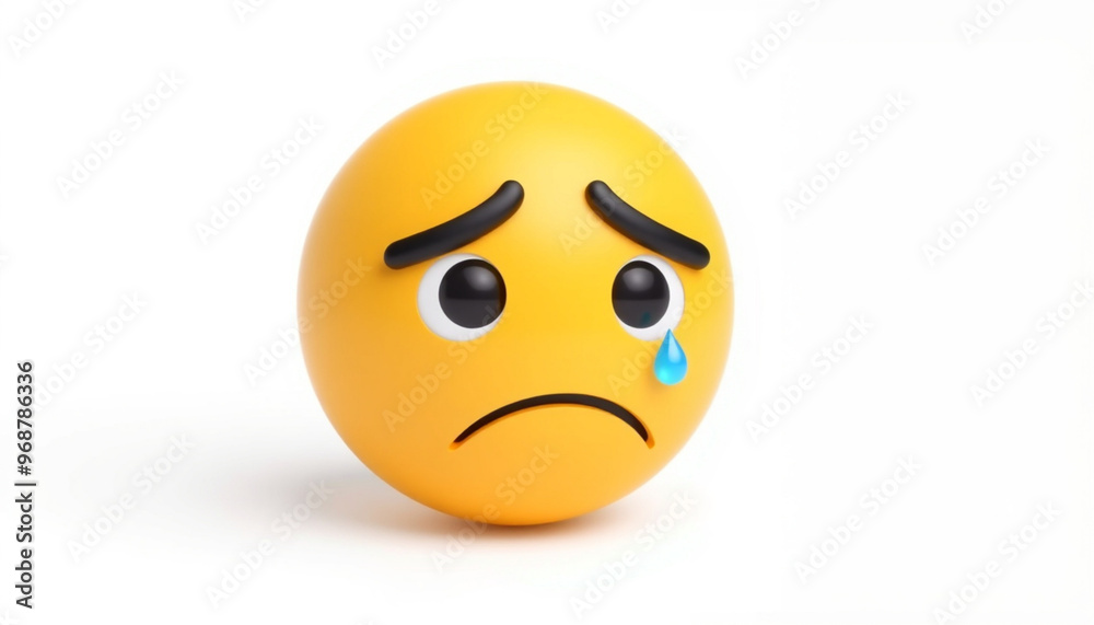 3D Downcast Face with Sweat Emoji: Isolated Sad Emoticon on White Background 3D Downcast Face with Sweat Emoji: Isolated Sad Emoticon on White Background