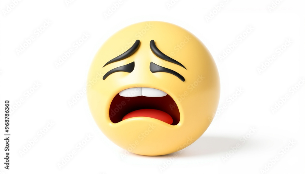 Fototapeta premium 3D Face Screaming in Fear Emoji: Gobsmacked Emoticon Isolated on White Background