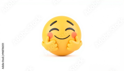3D Hugging Face Emoji: Affectionate Expression Isolated on White Background