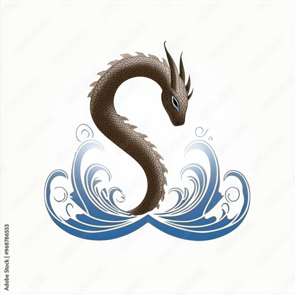Fototapeta premium Serpentine Dragon in Waves