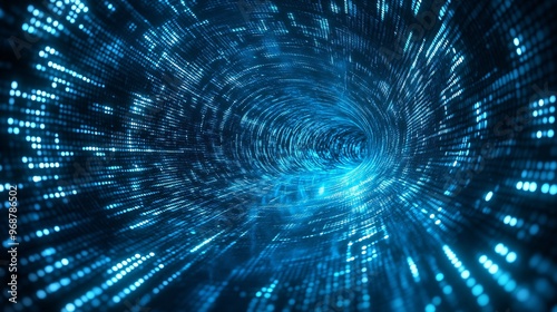 Quantum computing concept visual with glowing qubits and dynamic particles flowing in a high-tech abstract background futuristic data science Large space for text in center Stock photo with copy space