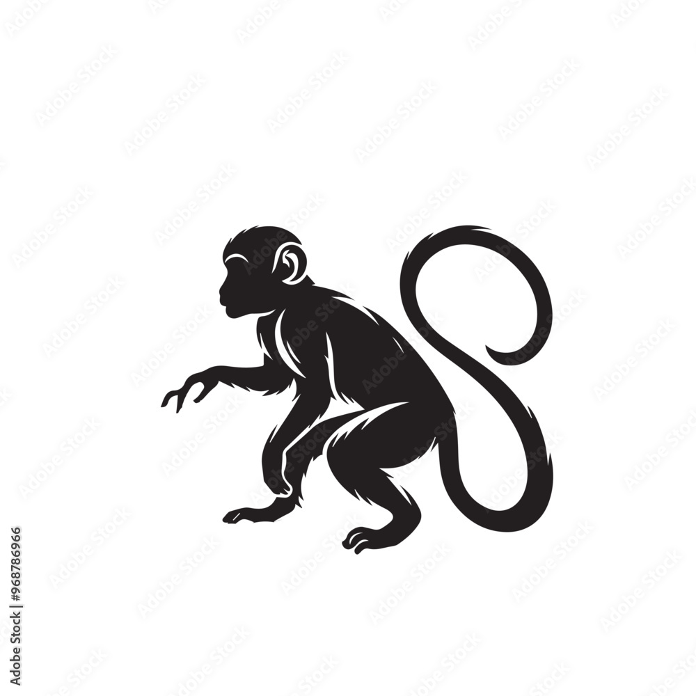 Monkey silhouette. Monkey vector design black and white. Monkey logo, icon. Monkey silhouette. Monkey vector design black and white. Monkey logo, icon.