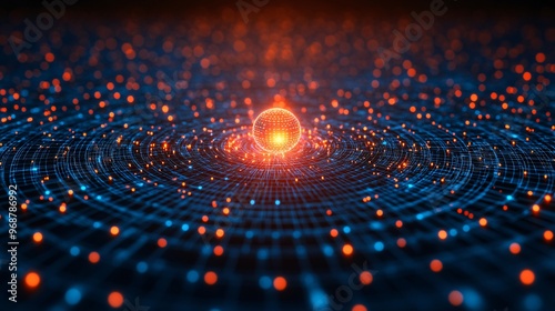 Interconnected nodes and glowing lines representing neural networks and AI processes futuristic data-driven tech concept Large space for text in center Stock photo with copy space