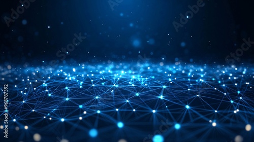 Dynamic digital grid with glowing lines representing high-tech data networks and connectivity layered in a futuristic abstract design Large space for text in center Stock photo with copy space