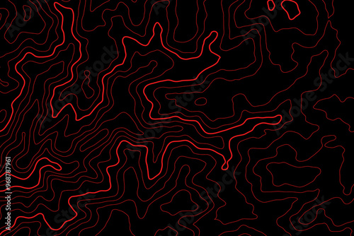 abstract topography black background with red contour lines