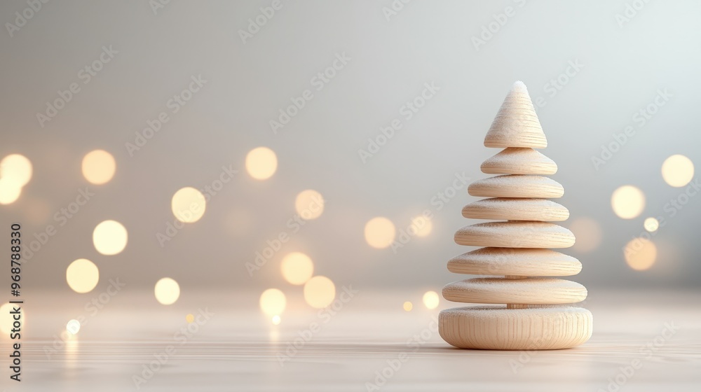 Obraz premium Sapin en bois sculpté avec éclairage festif sur fond flou