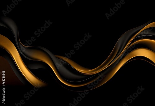 Abstract dark background with flowing golden shape. flowing, golden liquid against a black background.