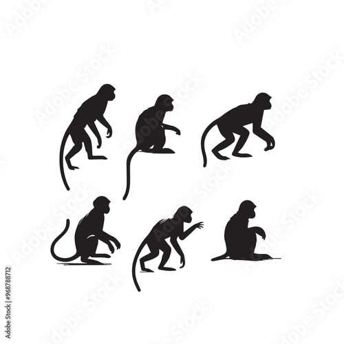 Monkey silhouette. Monkey vector design black and white. Monkey logo, icon. photo